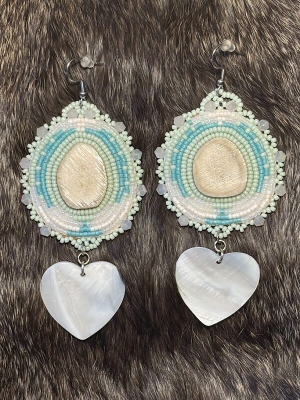 Aqua and Sea Foam Green Earrings with Heart Shell Drops