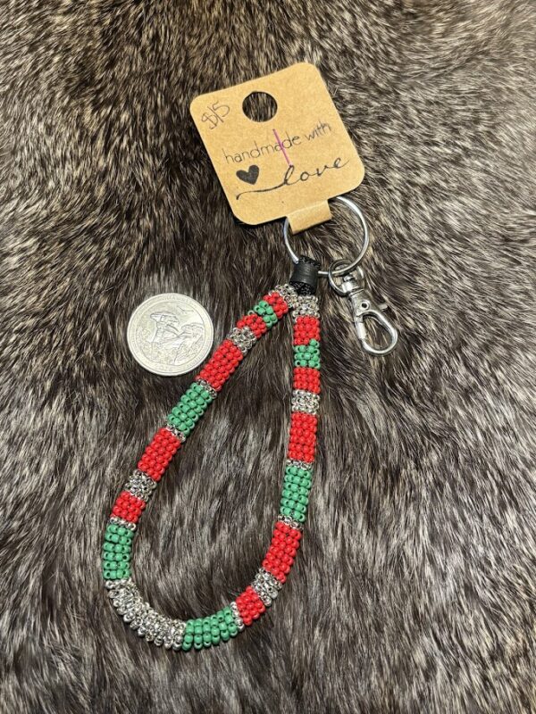 Mini-Wrapped Keychain - Red Green and Silver